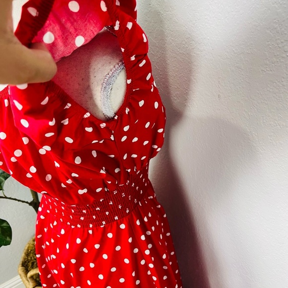 Red Retro 1950s Polka Dot Smock Swing Dress - Picture 7 of 8